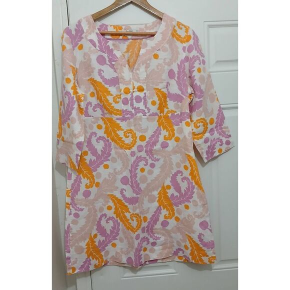 Boden womens size 10R shift dress 100% linen pink and yellow paisley print - Picture 1 of 8